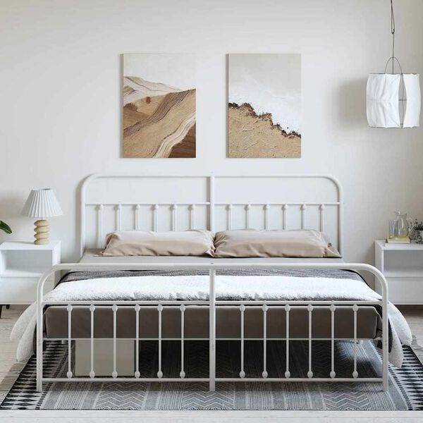 vidaXL Bedframe met hoofd- en voeteneinde metaal wit 193x203 cm