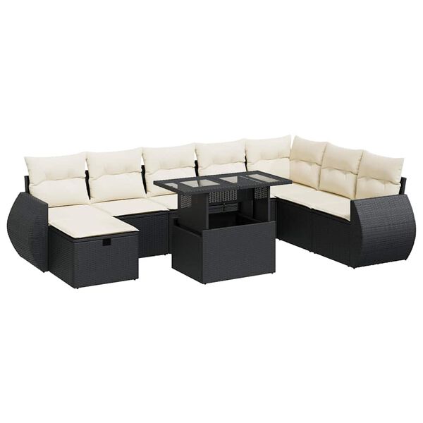 vidaXL 9-delige Loungeset met kussens poly rattan zwart
