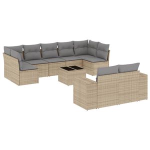 vidaXL 10-delige Loungeset met kussens poly rattan beige