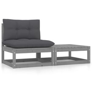 vidaXL 2-delige Loungeset met kussens massief grenenhout grijs