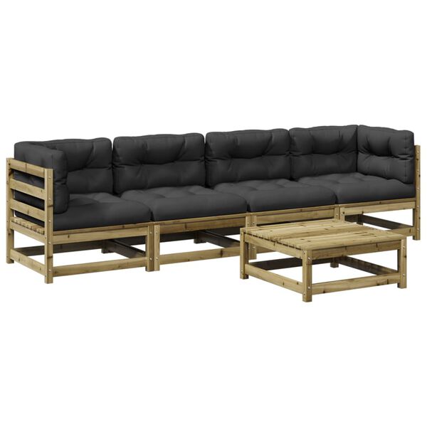 vidaXL 5-delige Loungeset met kussens ge&iuml;mpregneerd grenenhout