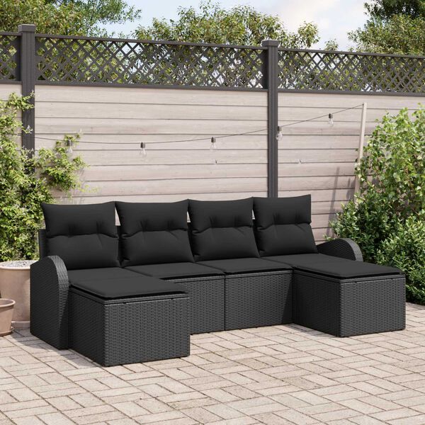 vidaXL Tuin Sofa Set met kussen 6 pcs Zwart Poly Rattan