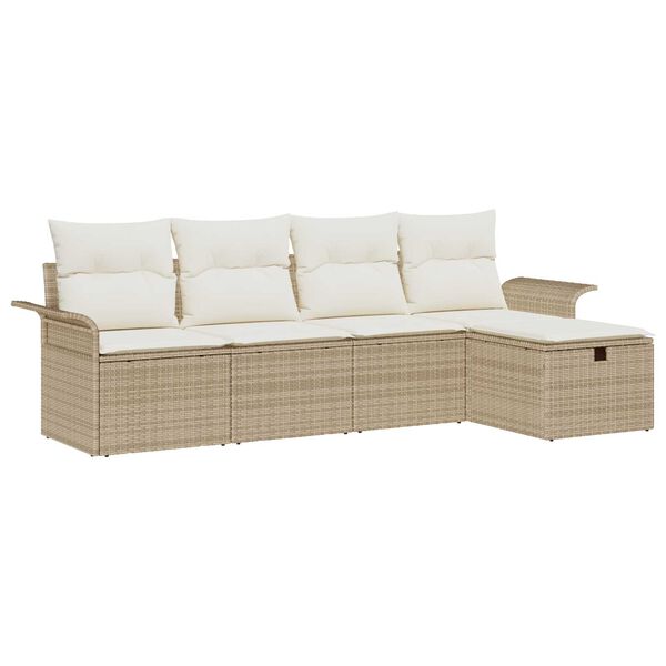 vidaXL Tuin Sofa Set met kussen 5 pcs Beige en Crème poly rattan