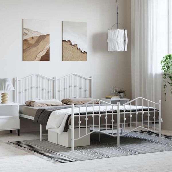 vidaXL Bedframe met hoofd- en voeteneinde metaal wit 135x190 cm