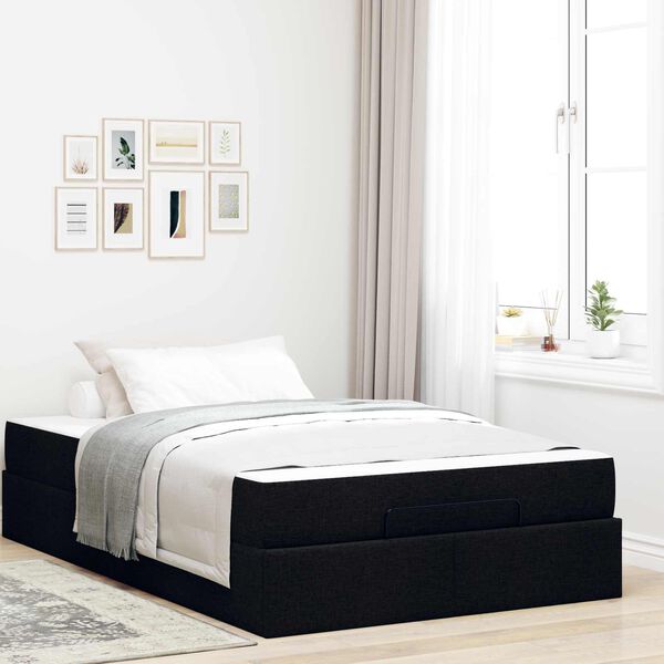 vidaXL Bedframe met matras met matras 2 pcs Zwart Stof