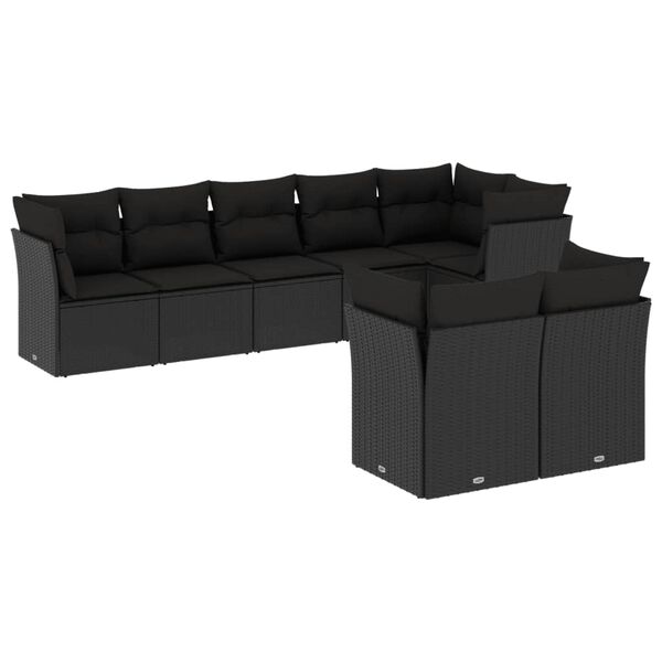 vidaXL 8-delige Loungeset met kussens poly rattan zwart