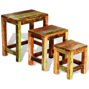 vidaXL 3-delige Bijzettafeltjesset vintage stijl gerecycled hout