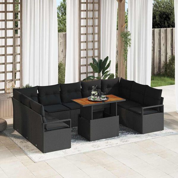 vidaXL Tuin Sofa Set met opslag 10 pcs Zwart Poly riet