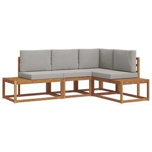 vidaXL Buiten bankenset met kussen 4 Stuk Natuurlijk en Lichtgrijs