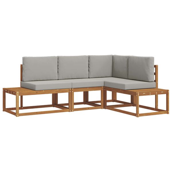 vidaXL Buiten bankenset met kussen 4 Stuk Natuurlijk en Lichtgrijs