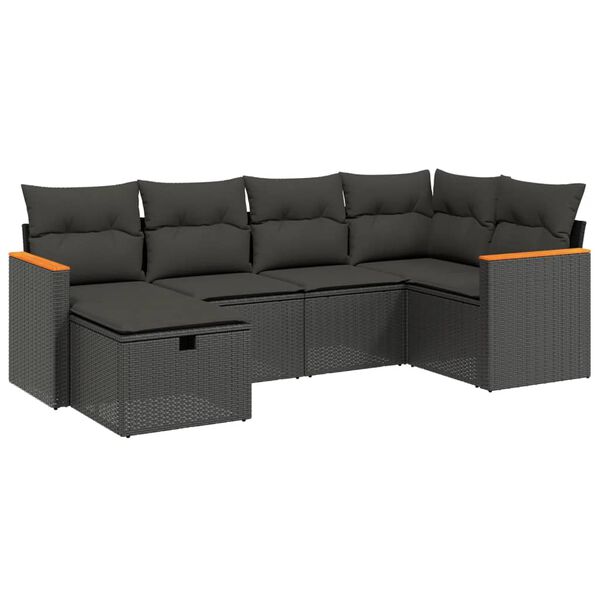 vidaXL 6-delige Loungeset met kussens poly rattan beige