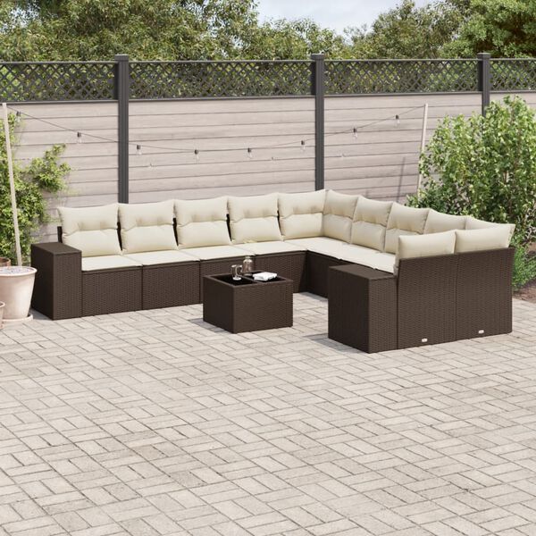 vidaXL 11-delige Loungeset met kussens poly rattan bruin