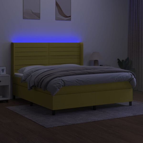 vidaXL Boxspring met matras en LED stof groen 180x200 cm