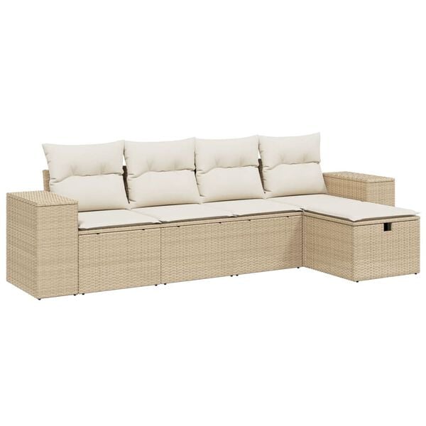 vidaXL 5-delige Loungeset met kussens poly rattan beige