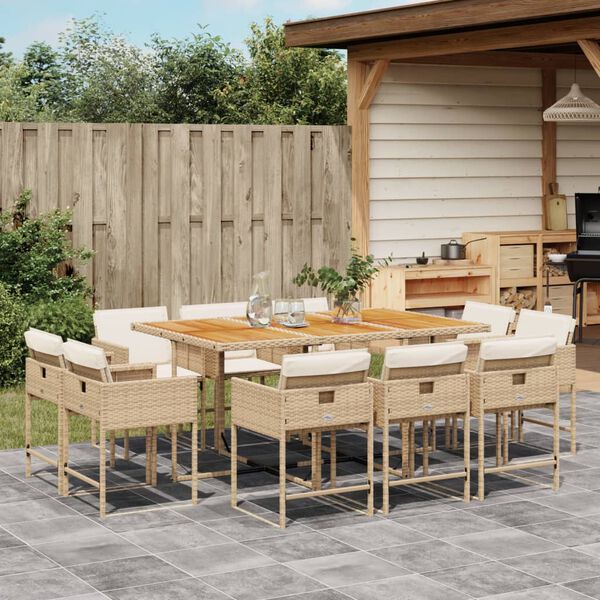 vidaXL 11-delige Tuinset met kussens poly rattan beige