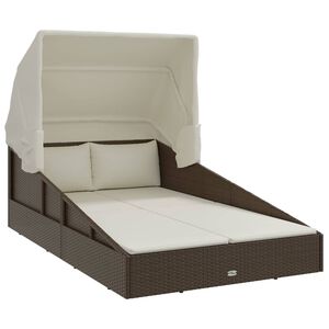 vidaXL Ligbed met inklapbaar dak 200x114x128 cm poly rattan bruin