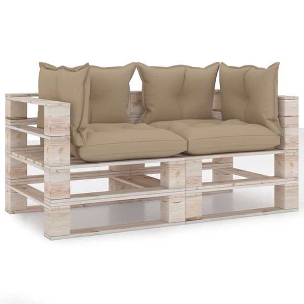 vidaXL Tuinbank pallet 2-zits met kussens grenenhout
