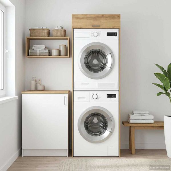 vidaXL Wasmachinekast Artisan Eiken 67,5 x 68 x 200 cm Bewerkt hout