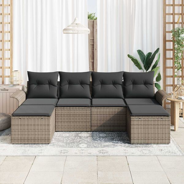 vidaXL Tuin Sofa Set met kussen 6 pcs Grijs poly rattan