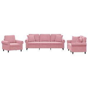 vidaXL 3-delige Loungeset met kussens fluweel roze