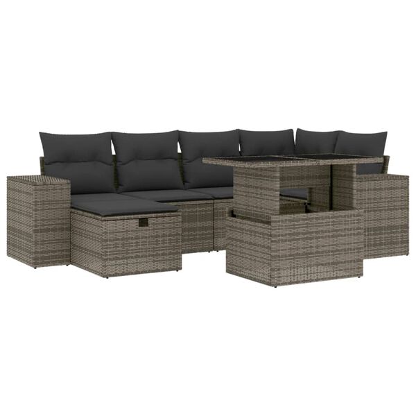 vidaXL 7-delige Loungeset met kussens poly rattan grijs