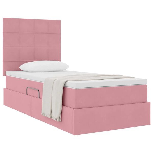 vidaXL Opslag bed met matras met matras Roze 90 x 200 cm Fluweel
