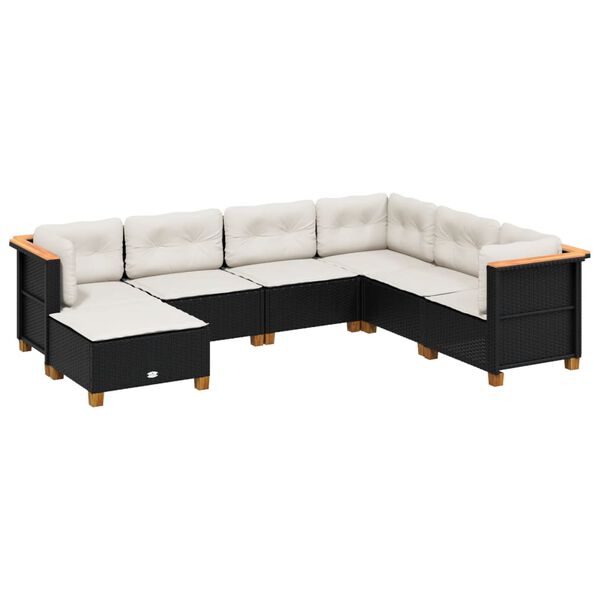 vidaXL 7-delige Loungeset met kussens poly rattan zwart