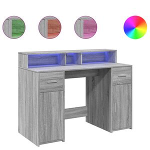 vidaXL Bureau met LED-verlichting 120x55x91 cm hout grijs sonoma eiken