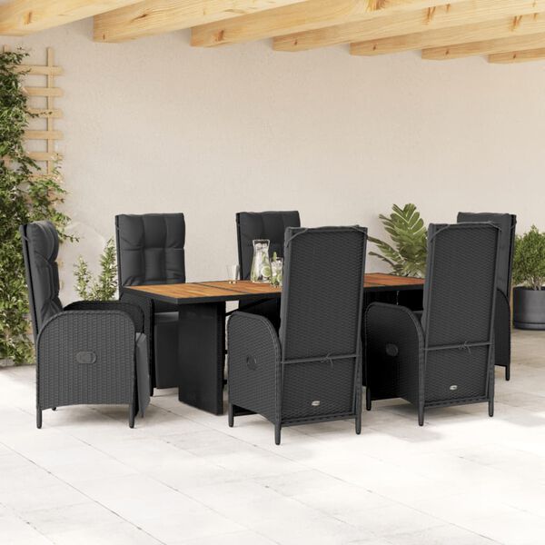 vidaXL 7-delige Tuinset met kussens poly rattan zwart