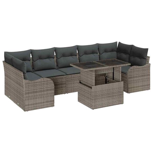 vidaXL Tuin Sofa Set met kussen 8 pcs Grijs poly rattan