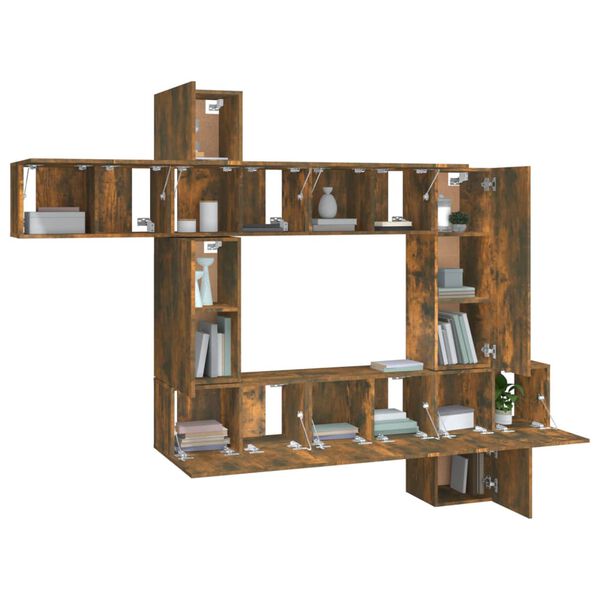 vidaXL 10-delige Tv-meubelset bewerkt hout gerookt eikenkleurig