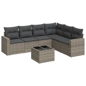 vidaXL 7-delige Loungeset met kussens poly rattan grijs