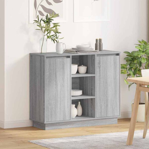 vidaXL LED Sideboard Grijs Sonoma 90 x 32 x 75 cm Bewerkt hout