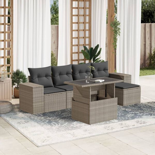 vidaXL 6-delige Loungeset met kussens poly rattan lichtgrijs