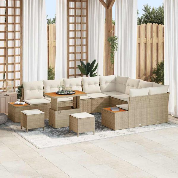 vidaXL Tuinbankenset 12 pcs Beige poly rattan