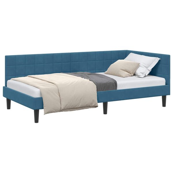 vidaXL Hoekbedframe met hoofdeinde Blauw 100 cm x 200 cm Fluweel