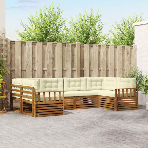 vidaXL Buiten bankenset 6 pcs Natuurlijk en Cr&egrave;me Massief Acaciahout