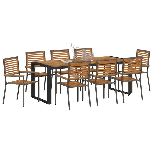 vidaXL Tuin Eetset 9 pcs Grijs en Hout 200 x 80 x 75 cm poly rattan