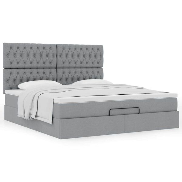 vidaXL Ottoman bed met matras 180x200cm stof lichtgrijs