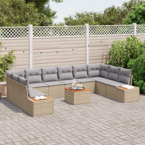 vidaXL Tuinbankenset met kussen 10 pcs Beige en Licht Grijs Polyrattan