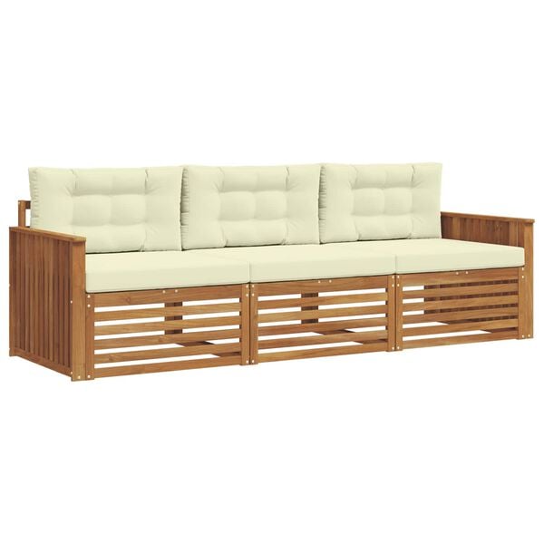 vidaXL Buiten bankenset met kussen 3 pcs Natuurlijk en Cr&egrave;me