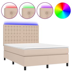 vidaXL Boxspring met matras en LED kunstleer cappuccinokleur 140x190cm