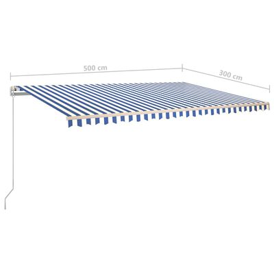 vidaXL Luifel automatisch uittrekbaar met palen 5x3 m blauw en wit