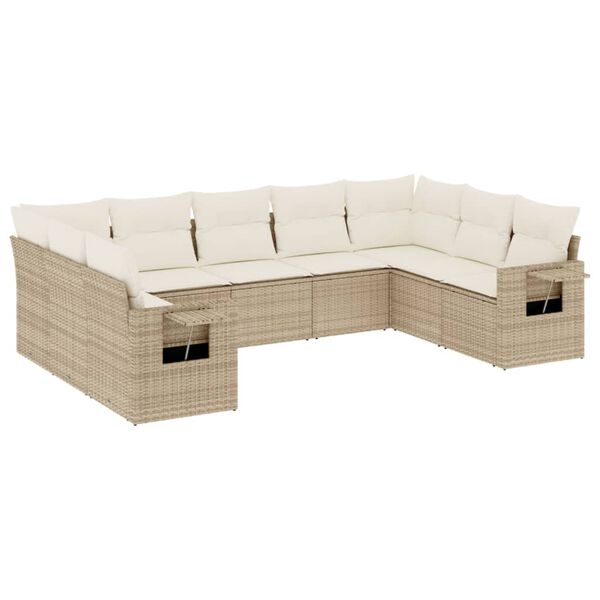 vidaXL 9-delige Loungeset met kussens poly rattan beige