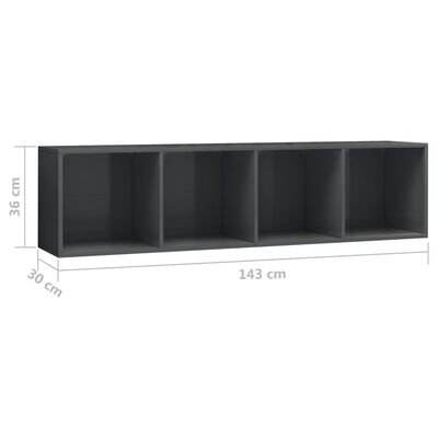 vidaXL Boekenkast/tv-meubel 143x30x36 cm hoogglans grijs