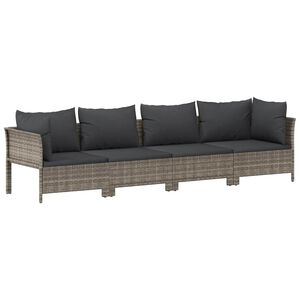 vidaXL 4-delige tuinloungeset met kussens grijs poly rattan