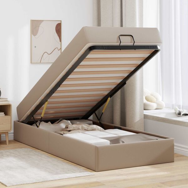 vidaXL Bedframe met matras met matras 2 pcs Tan PVC