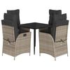 vidaXL 5-delige Tuinset met kussens poly rattan grijs