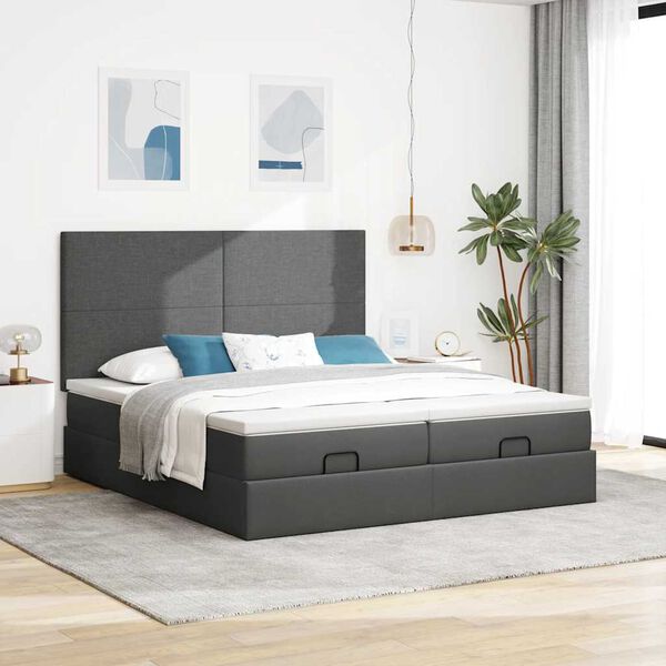 vidaXL Ottoman bed met matrassen 180x200cm stof donkergrijs