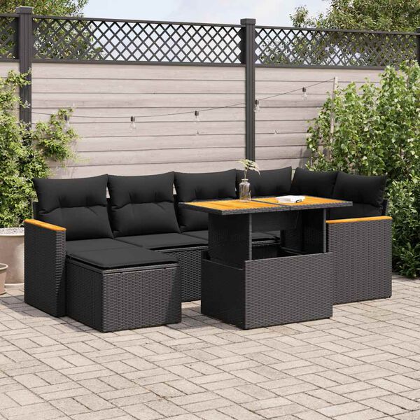 vidaXL 7-delige Loungeset met kussens poly rattan acacia zwart